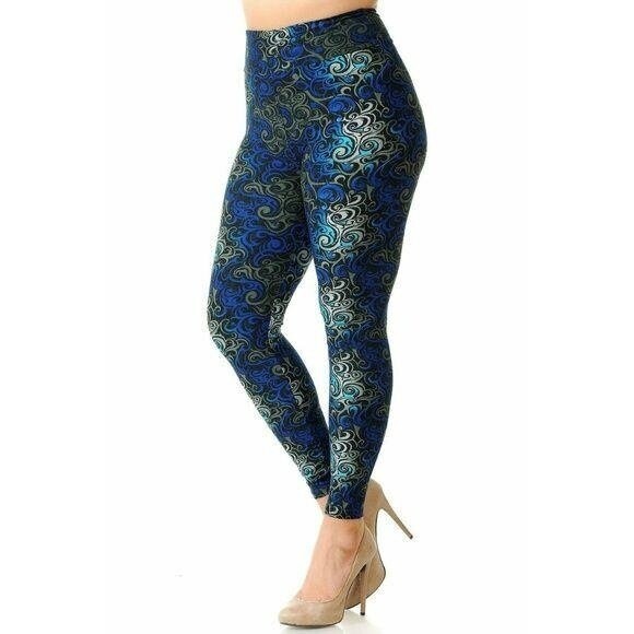 Reg One Size Buttery Soft Blue Tangled Swirl High Waisted Leggings - Picture 3 of 3
